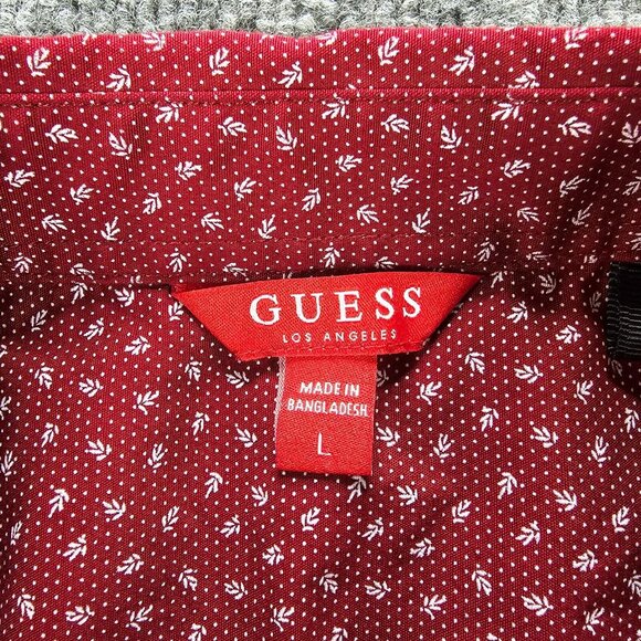 Guess Shirt Mens Large Red Button Up Long Sleeve Geometric Preppy Casual - Picture 6 of 8